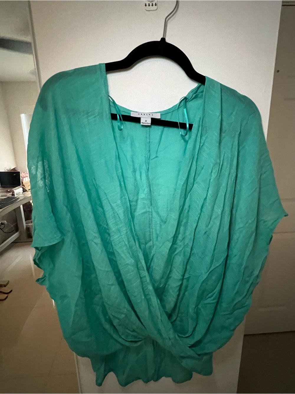 FAVLUX Teal Draped V-Neck Tunic Top